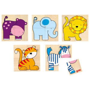 Joc de memorie Puzzle lemn - 5 animalute - 20 piese - Goki